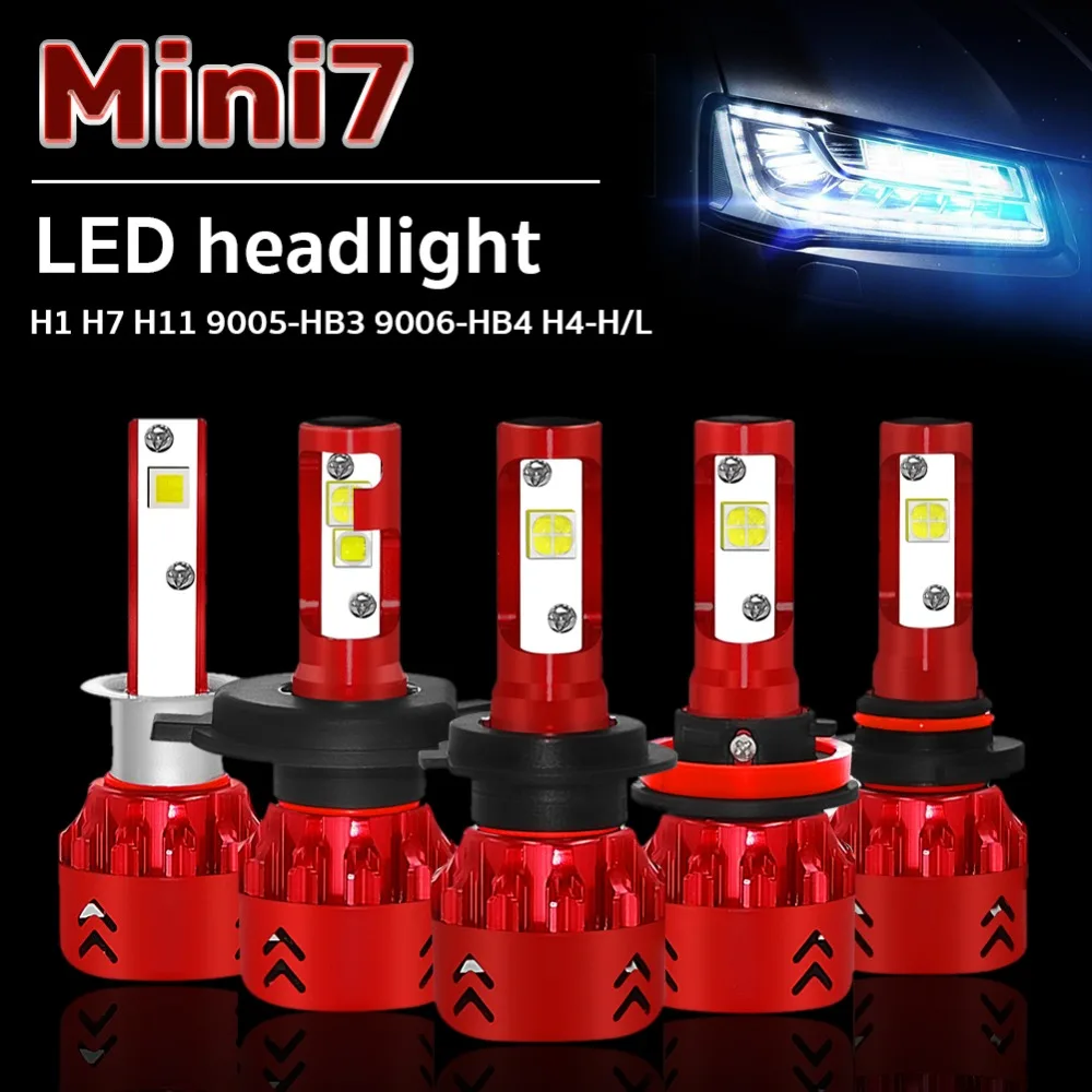 2 шт./компл. Mini7 6000K холодный белый 9600LM 60W светодиодный фары H1/H7/H11/9005-HB3/9006-HB4/H4-H/L