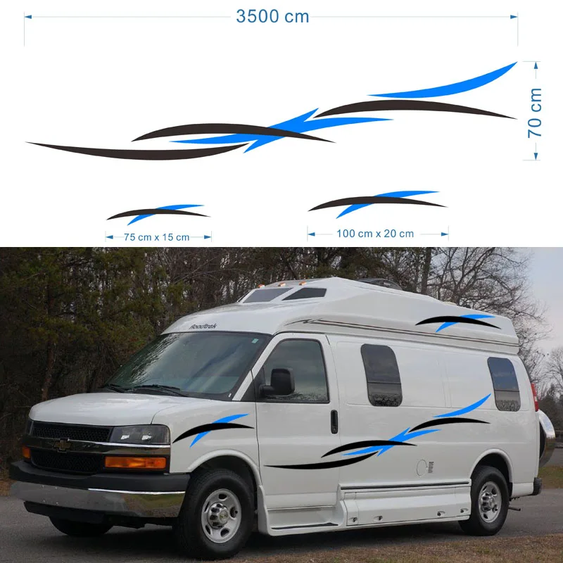 

2x Motorhome Caravan Travel Trailer Camper Van Stripes Graphics (one for each side) KK Vinyl Graphics Kit Decals Car Stickers