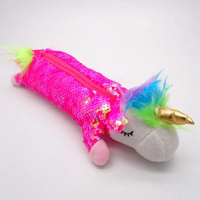 Plush Unicorn Pencil Case School Supplies Stationery Gift Students Cute Cartoon Sequin Pencil Box Pencilcase Pencil Bag
