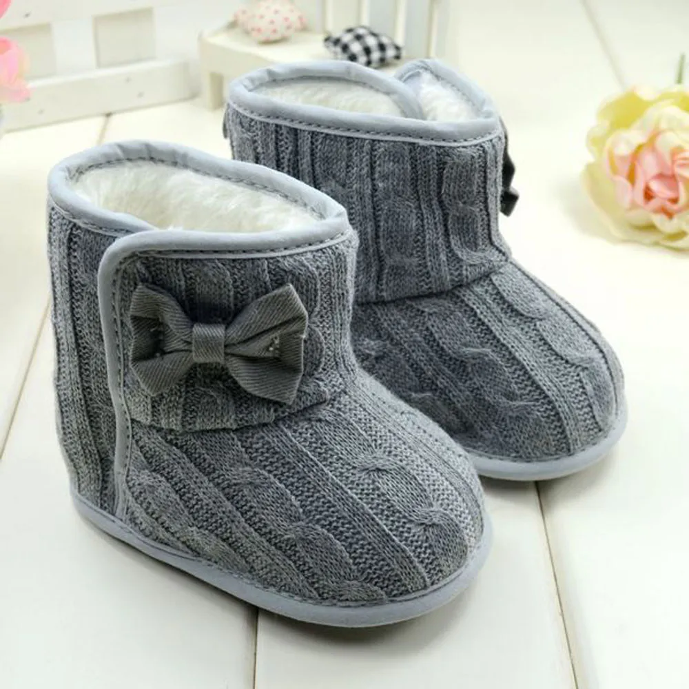 Fashion Baby Bowknot Soft Sole Winter Warm Shoes Boots Woolen Yarn Soft Butterfly-knot Round Toe Boots winter Drop Ship