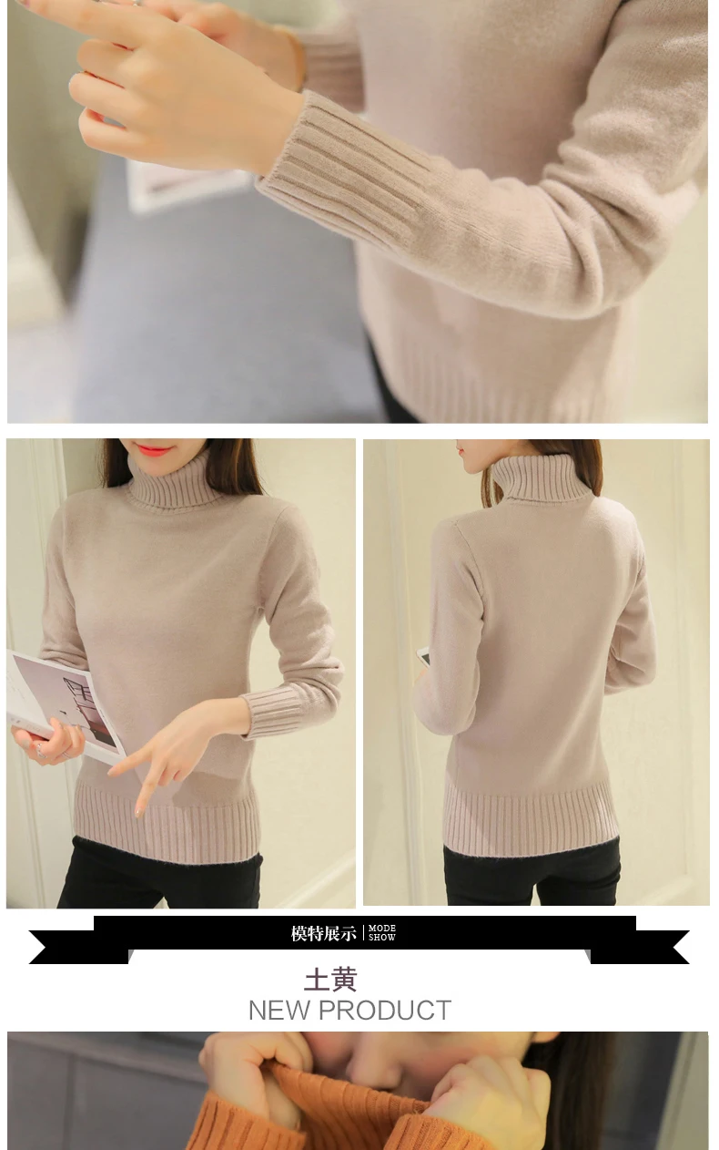 yellow sweater Knitted Sweaters Pullovers Turtleneck Long Sleeve Solid Color Slim Elastic Short Sweater Women 2020 New Autumn winter Women Sweaters