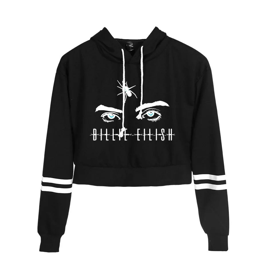 Горячая Мода Печать Billie Eilish толстовки с капюшоном модный тренд укороченный топ рубашка Женская Толстовка Harajuku сексуальная одежда