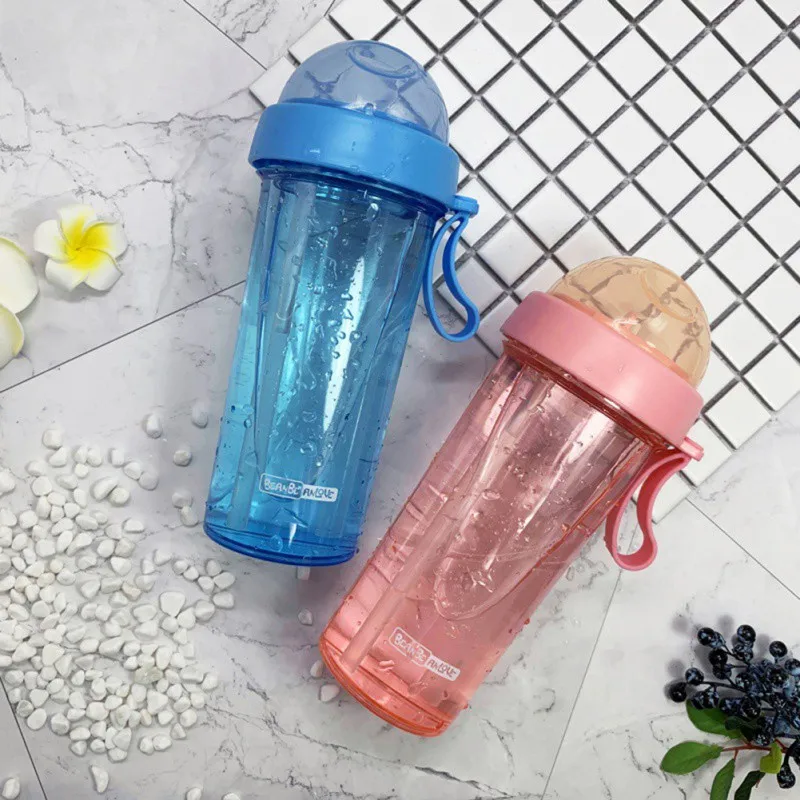 Бутылка для воды с соломинкой для спорта и фитнеса портативная уникальная посуда двойного назначения для девочек