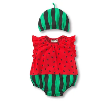 

0-24 Months Summer Baby Clothes Cartoon Fruit Pattern Infant Jumpsuit+Hat Set Newborn Baby Boy Costume Playsuit Baby Onesies