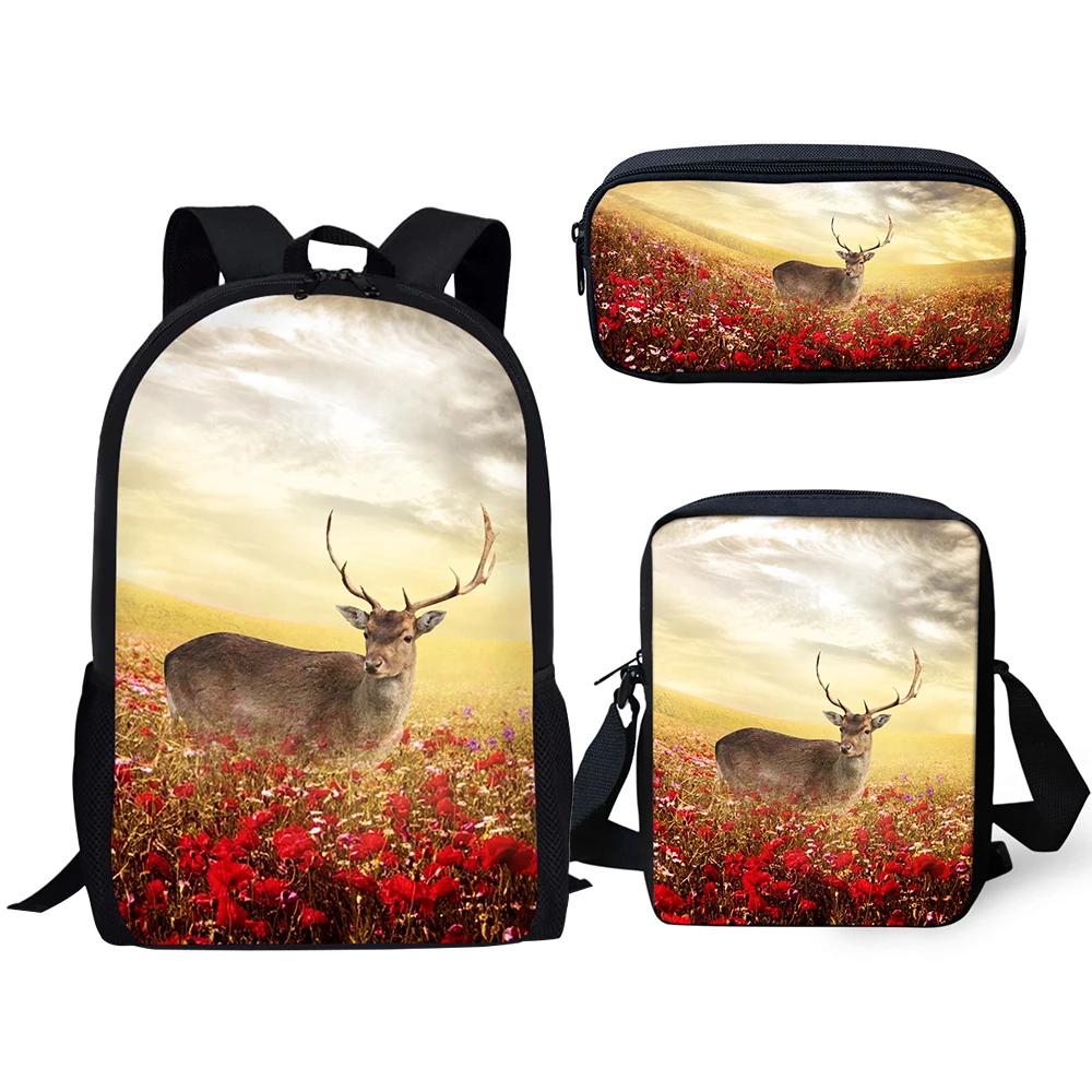 

HaoYun Fashion Children Backpack Kawaii Deer Pattern School Bags Cute Animal Students 3PCs Set Backpack/Flaps Bags/Pen Bags