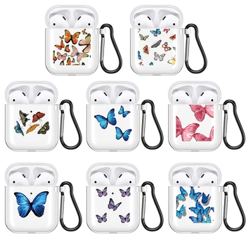 

Cute Blue Monarch Pink Butterfly Headphone Cases For Airpods 2 1 Case Clear Soft Silicone Earphone Cove Clear Cases Coque