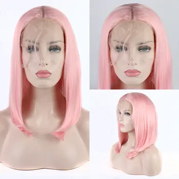 

Bombshell Pink Synthetic Lace Front Wig Short Straight Bob Heat Resistant Fiber Natural Hairline With Baby Hair For Women Wigs