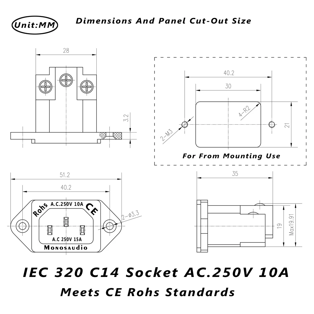 Monos audio ic71 reines kupfer vergoldet nicht lötbar hi-end iec buchse buchsen einlass ac iec einlass buchse audio power iec buchse – Detail 1