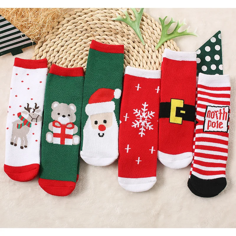 Носки для новорожденных милые рождественские носки для малышей с Санта Клаусом зимние носки для маленьких мальчиков и девочек, рождественские носки для детей возрастом от 1 года до 7 лет