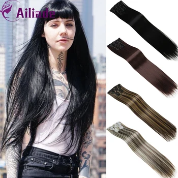 

AILIADE Long Straight Synthetic Hair 16Clips Hairpiece Extensions Clips in Heat Resistant Fiber Golden Women Hair Extensions