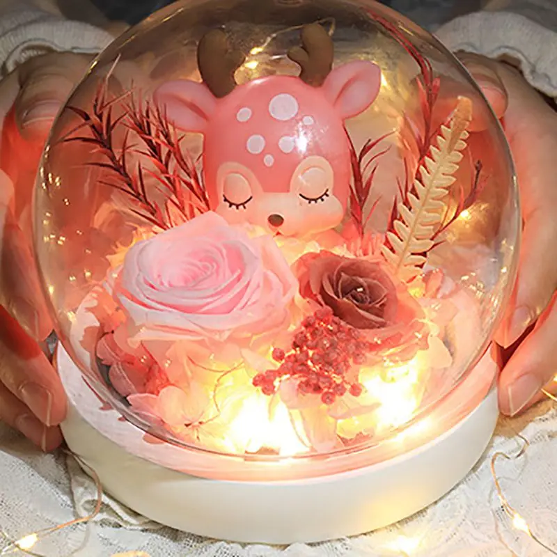 

Christmas Valentine's Day Creative Gift Eternal Flower Glass Cover Gift Box Decoration Greeting Card Gift 2020