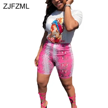 

Printed Sexy Two Piece Set Tracksuit Women Short Sleeve Round Neck T-Shirt and High Waist Skinny Shorts Summer Causal Sweatsuits