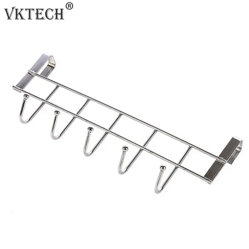 Stainless Steel 5 Hooks Door Hanger Rack Bathroom Kitchen Organizer Towel Holder Hat Coat Clothes Cabinet Door Wall Hooks