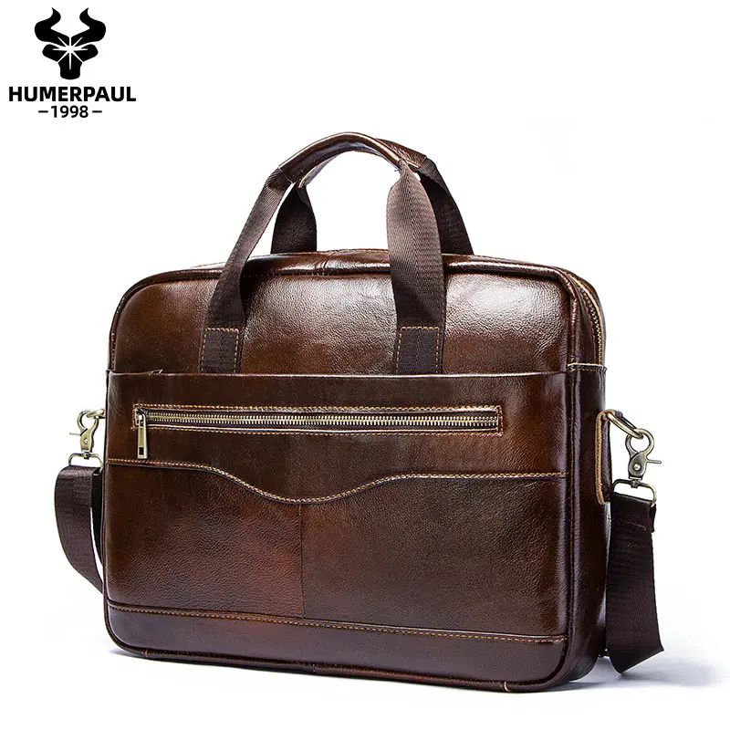 Famous Brand 2020 Men Business Briefcase Bag Travel Leather Computer