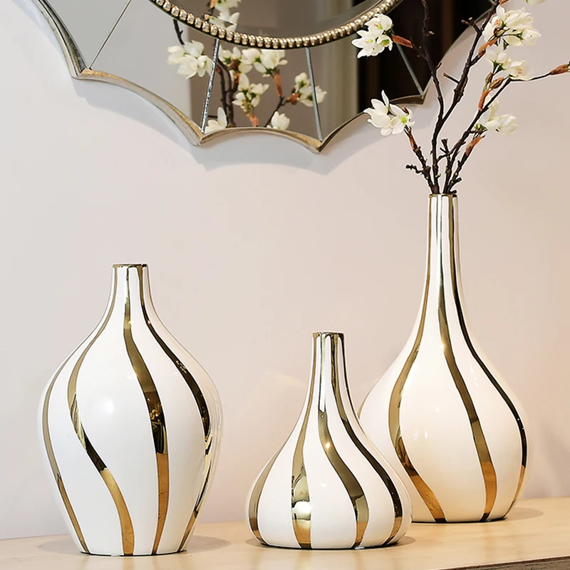 Золотой обод керамическая ваза декорация настольная большая вазы ваза ручной работы цветочные вазы