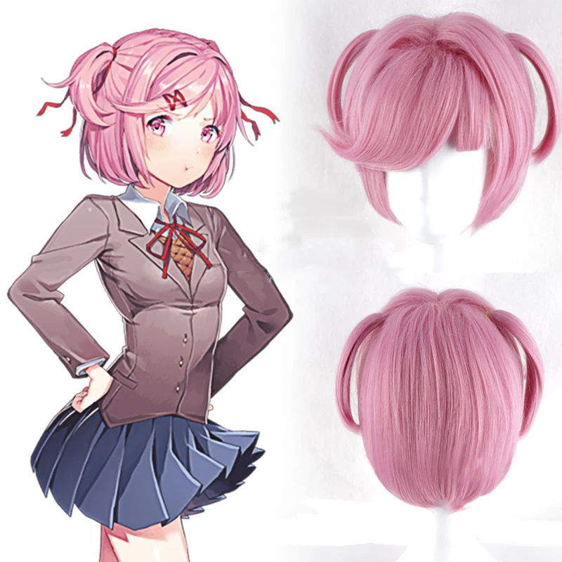 Игра DDLC Doki клуб Нацуки розовый короткий парик для Хэллоуина Косплей костюмы