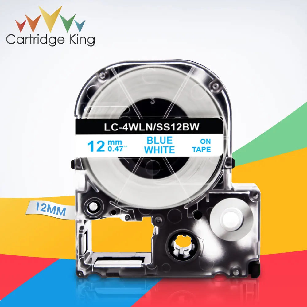 Этикеточная лента SS12BW LV 4WLN синего цвета на белом фоне 12 мм для Epson LabelWorks LW 300 300L C410