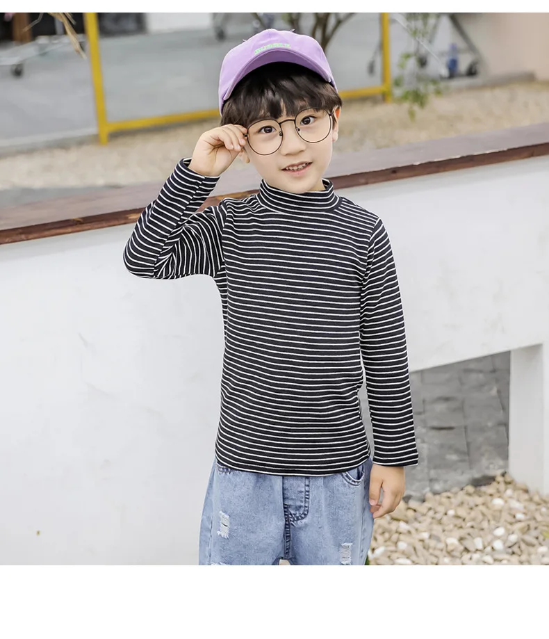 Autumn BOY'S Baby Stripes Base Shirt Korean-style Casual Children Long Sleeve Mock-Neck T-shirt Tops Fashion