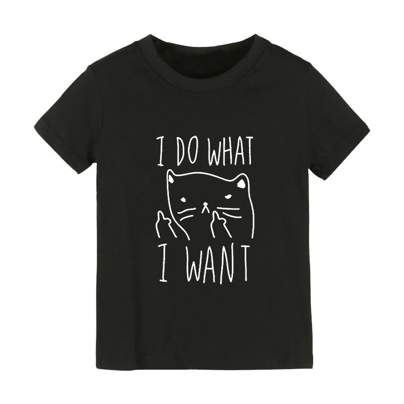 Детская футболка с принтом «i do what i want» футболка для мальчиков и девочек детская одежда для малышей забавные уличные футболки, CZ-154 - Цвет: Черный