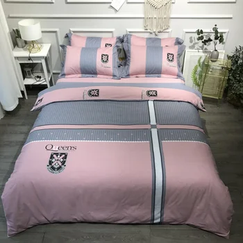 

2020 New Checker Design Cotton Sanding Fabric Bedding Set Quilt Cover Queen Size King Size Duvet Cover Set