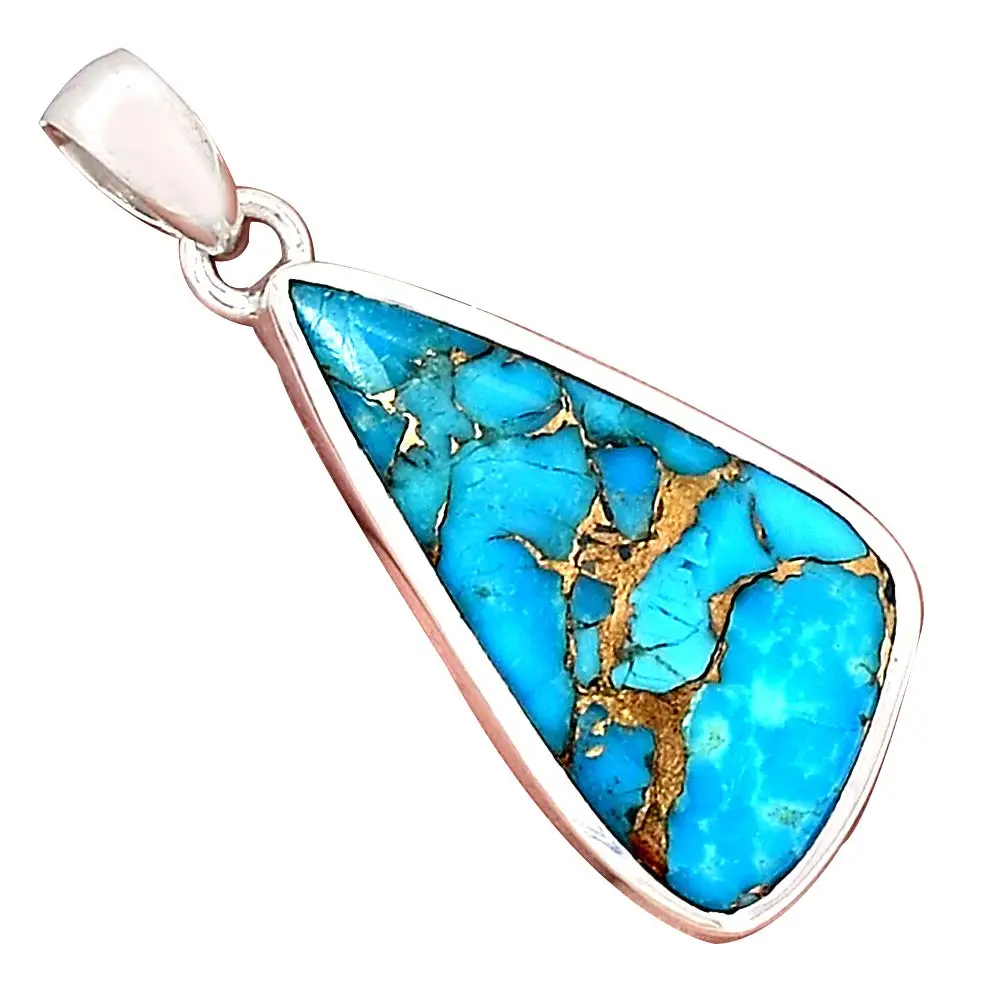 

Genuine BLUE COPPER TURQUOISE Pendant 925 Sterling Silver, 41.4 mm, AP6539