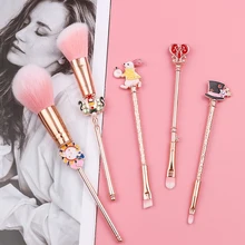 Alice no país das maravilhas pincéis de maquiagem conjunto pro cosméticos rosa macio sintético kit cabelo com sombra sobrancelha blush contorno escovas(China)