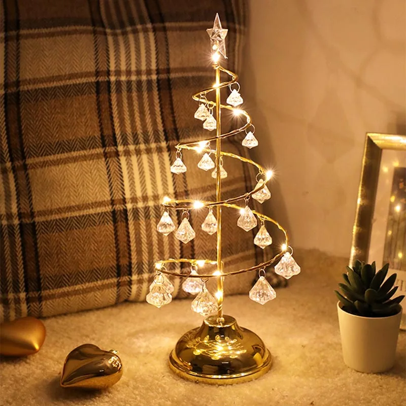 

New LED Holiday Crystal Christmas Tree Light Battery Operated Table Window Decoration Home Office NE