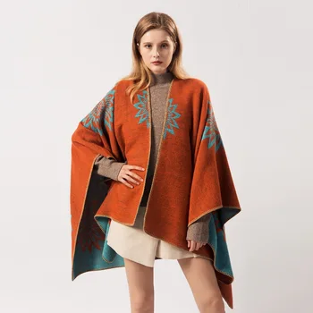 

Fashion Women Oversized Faux Cashmere Poncho Cardigan Geometric Print Capes Shawl Long Large Scarf Loose Pashmina Outerwear
