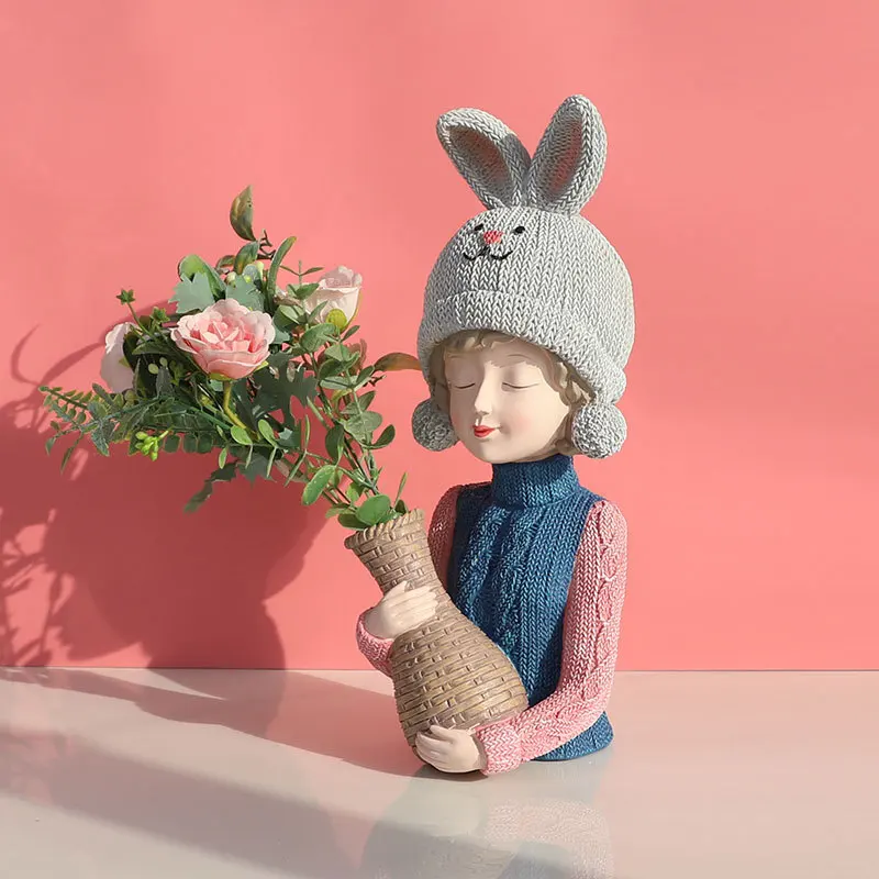 

Nordic creative bouquet girl vase decoration living room decoration flower arrangement dried flower wedding flower arrangement