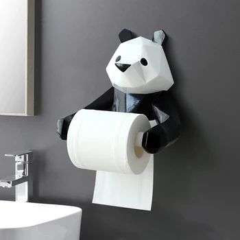 

Resin Panda Figurine Wall Mounted Rolling Paper Holder Punch Free Bathroom Decoration Hogard