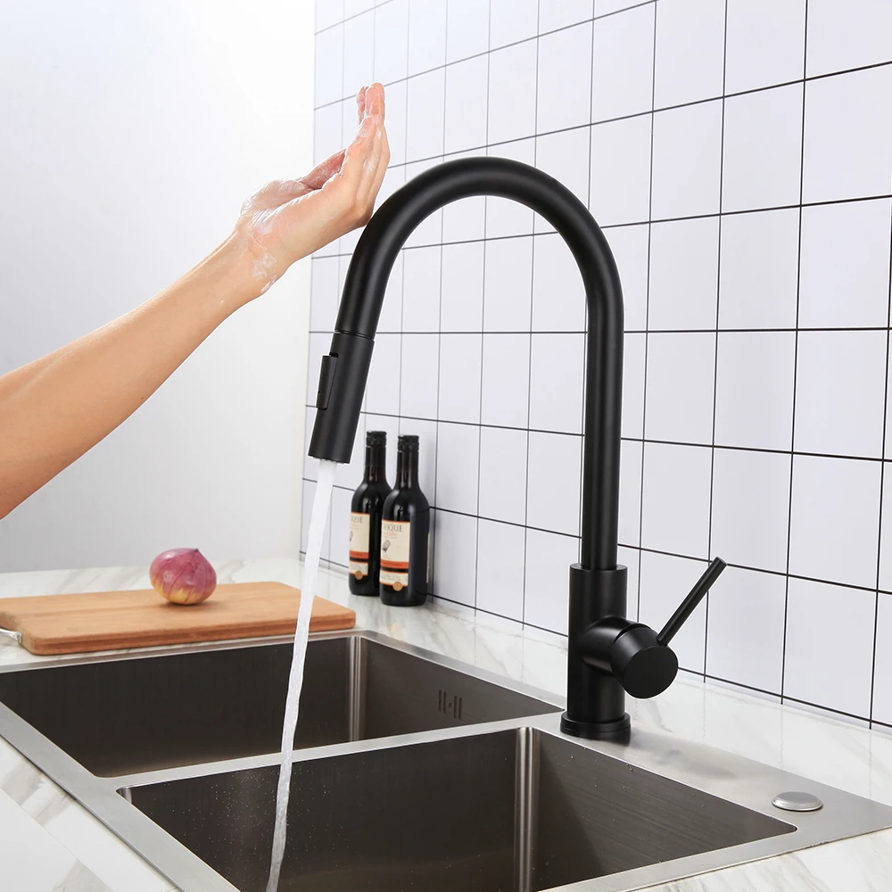 Single Handle Bathroom Sink Faucets Pull-out Touch Sensor Faucets for Sink Adjustable hot and cold Water Tap Kitchen Accessories Single Handle Bathroom Sink Faucets Pull-out Touch Sensor Faucets for Sink Adjustable hot and cold Water Tap Kitchen Accessories
