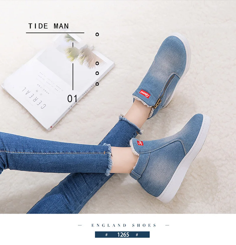 Winter Boots Women New Winter Snow Boots Thickening Shoes Denim Platform Boots Of Cotton Shoes Large Size Student Flat Shoes2019