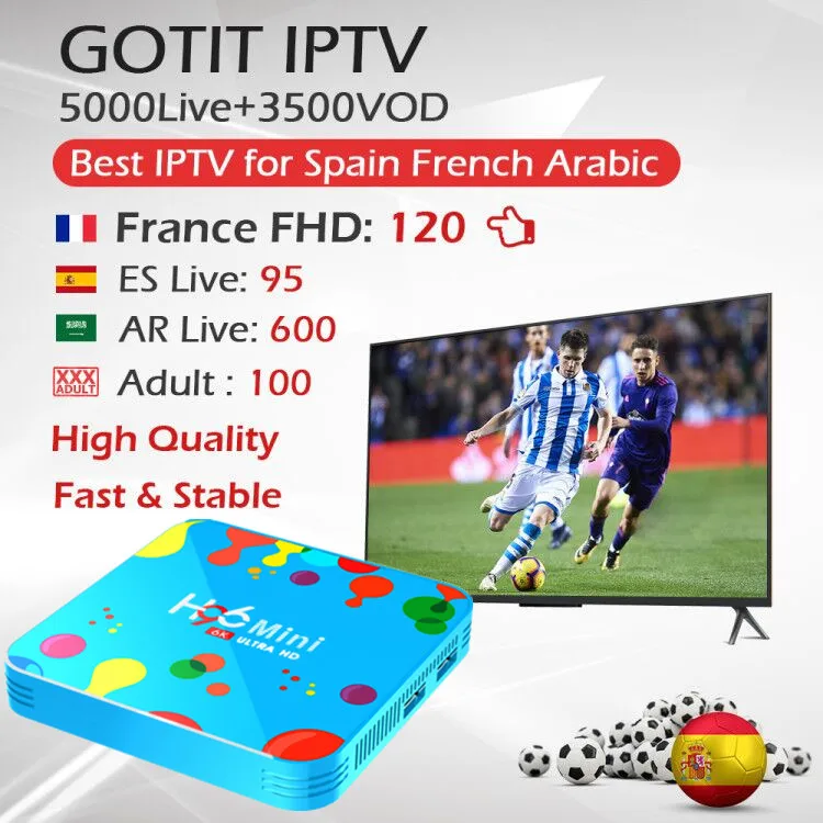 

GOTIT KING IPTV Europe Francais Portugal Adult IPTV Subscription+ H96mini H6 Android 9.0 TV Box 4k wifi BT Quad Core Set Top Box