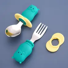 

2Pcs/Set Baby Spoon Fork Round Shape Heat-resistant Food Grade Material Children Feeding Kitchen Utensil for Home Baby Spoon