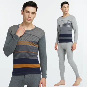 

Plus Size Men's Cotton Long Johns 2 Piece Set Jacquard Fashion Thermal Underwear Suit Warm Bottoms Male Autumn Winter Clothes