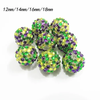 

(Choose Size First) 12mm/14mm/16mm/18mm Yellow/Green/Purple Mixed Resin Rhinestone Beads For St. Patrick's Day Jewelry
