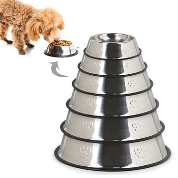 

Stainless Steel Pet Feeding Bowl Paw Print Cat Dog Food Water Bowl Anti-slip Pet Eating Drinking Dish Different Size Pet Feeder