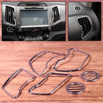 

6Pcs Car Chrome ABS Steering Wheel Air Vent Outlet Cover Trim Kit Set Frame Fit For Kia Sportage R 2011 2012 2013 2014 2015 LHD