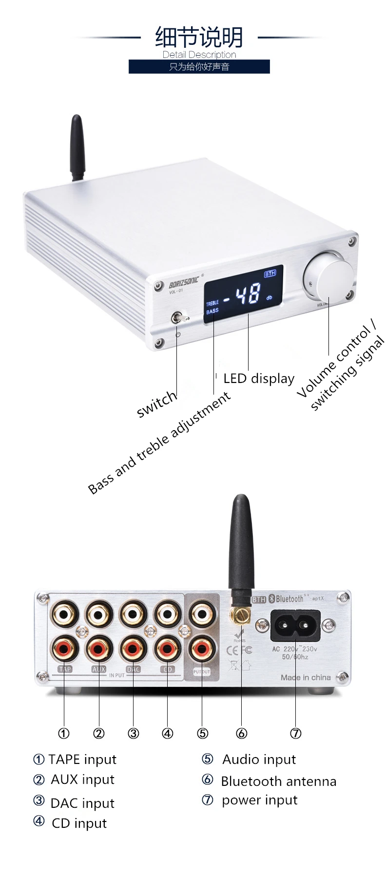 VOL-01 Hi-Fi NJW1194 Bluetooth 5,0-aptx получать дистанционного предусилитель 5 двухстороннее аудио-усилитель с светодиодный дисплей