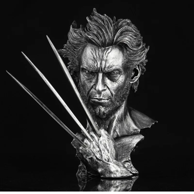 1" Статуя Мстителей X-men бюст Росомаха Джеймса Howlett голова портрет подарок на день рождения анимационная фигурка GK игрушечная коробка 26 см V215 - Цвет: Серый