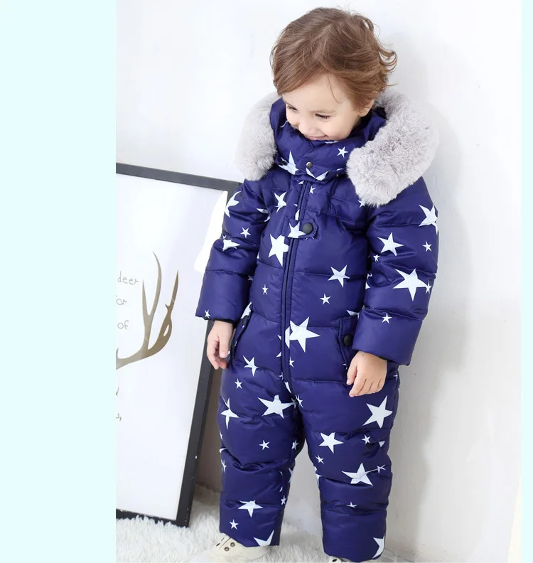 Russian Winter Kids Baby Snowsuit Fleece Liner Thick Warm Down Rompers Hooded Toddler Boys Girls Winter Jacket Ski Suit Outdoor