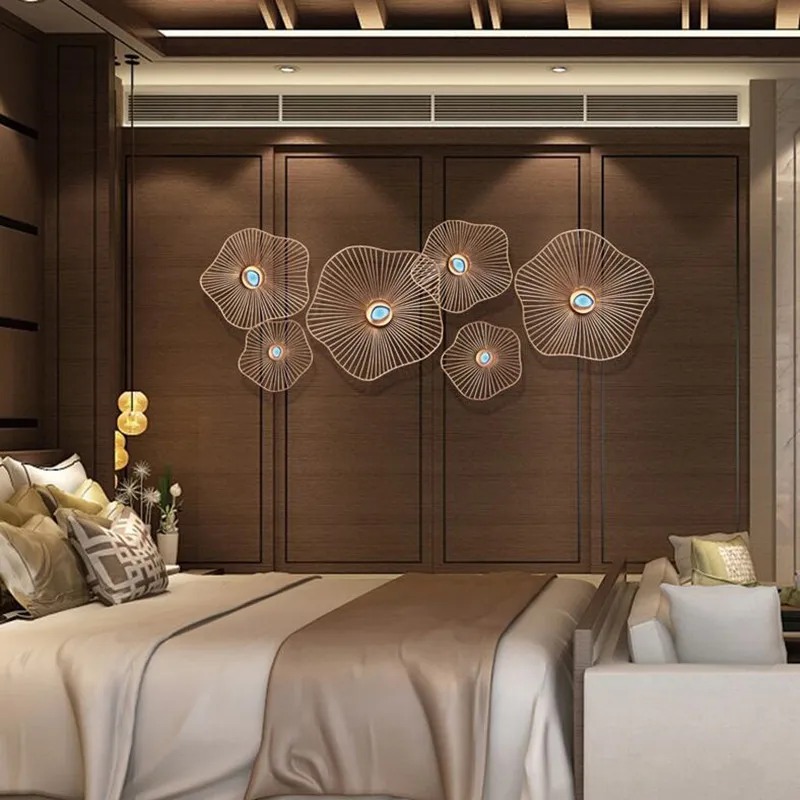 Modern Wrought Iron Lotus leaf Wall Mural Ornaments Home Livingroom Porch Wall Background Mural Hotel Wall Sticker Crafts