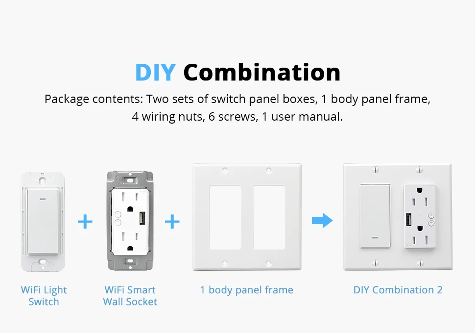 WiFi Light Switch with USB Port Outlet US 2 gangs Tuya Control Alexa