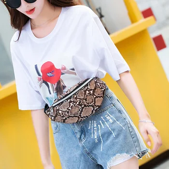 

Women's Waist Bag Leather Fanny Pack Snake Skin Pack Chest bag Woman High Capacity Kidney Banana Bags Shoulder Crossbody Bags