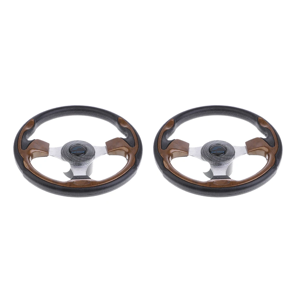 2pcs 320mm Steering Wheel - Marine Grade 3 Spokes, Marine Boat Yacht Accessories, Weatherproof, Brown