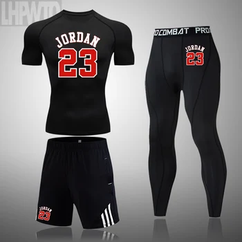 

3Pcs/Set Men's Sport Suits Quick Dry Running sets Clothes Sports Jordan 23 basketball Training Gym Tracksuits Sportsware Suit