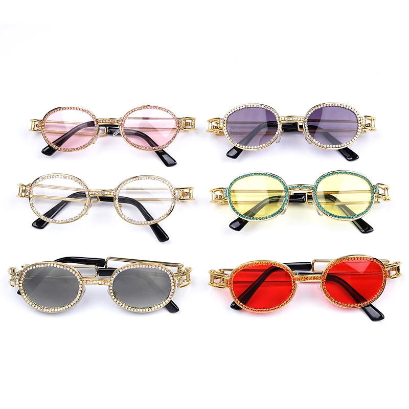 

nauq new fashion oval sunglasses women metal glasses frame steampunk personality sun glasses retro shining diamond shade UV400