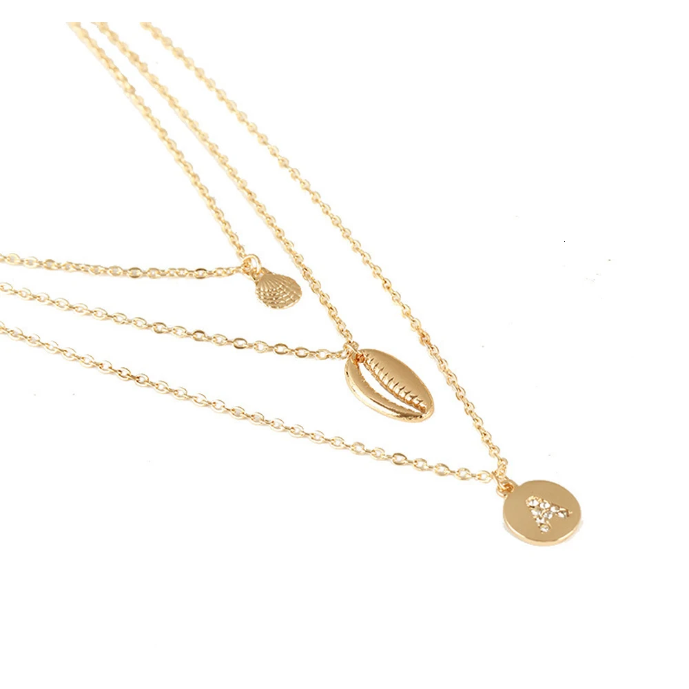 Золотое ожерелье для женщин, колье Ketting, модное, украшение денег, ракушка, сверление, Буква A, ожерелье, цепочка, бохо