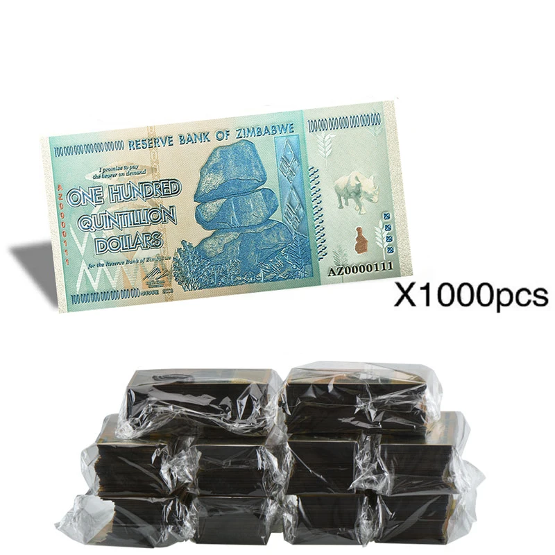 1000 шт золотых банкнот из вимбии$ Z100 триллион/100 кинтриллион/5 октиллион/100 децильон доллар поддельные бумажные деньги бизнес подарок - Цвет: 100Trillion 1000pcs