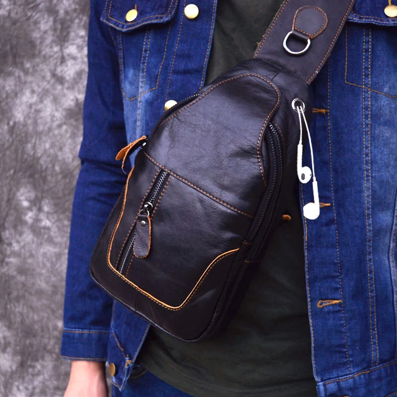  AETOO Male Bags Genuine Leather Shoulder Messenger Bag Men Sling Chest Pack Crossbody Bags for Men  - 32920535687